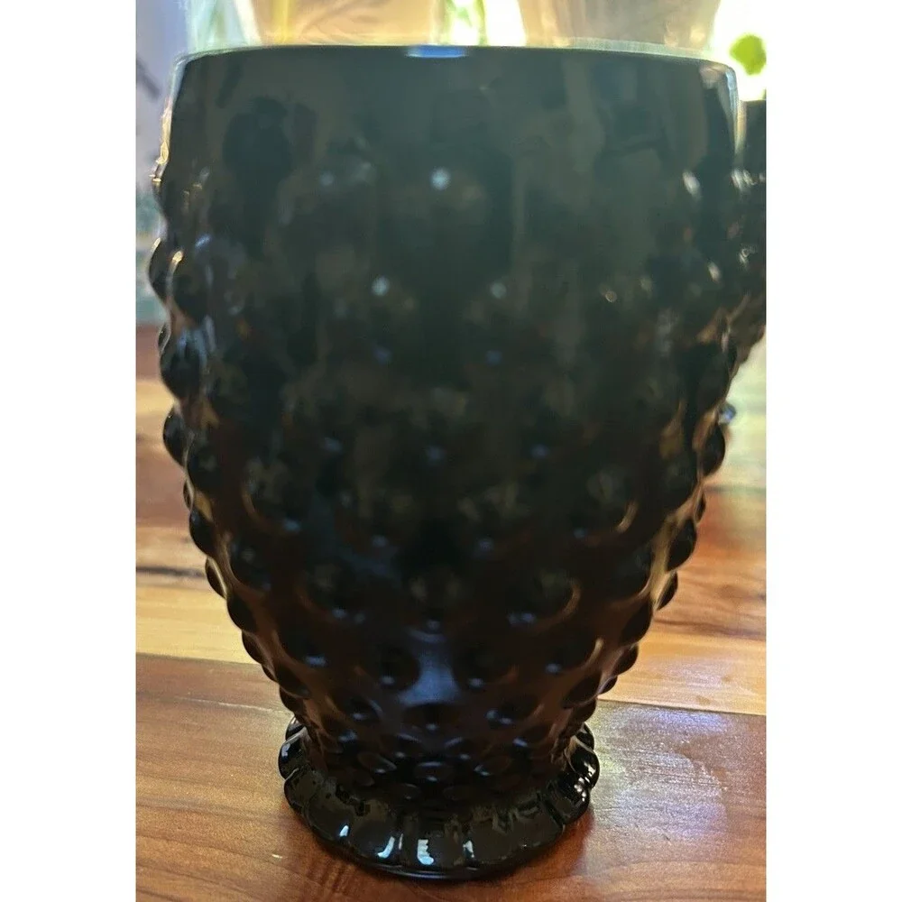 Indiana Tiara Hobnail Ebony Black - Set of 6 Flat Tumbler Glasses Vintage